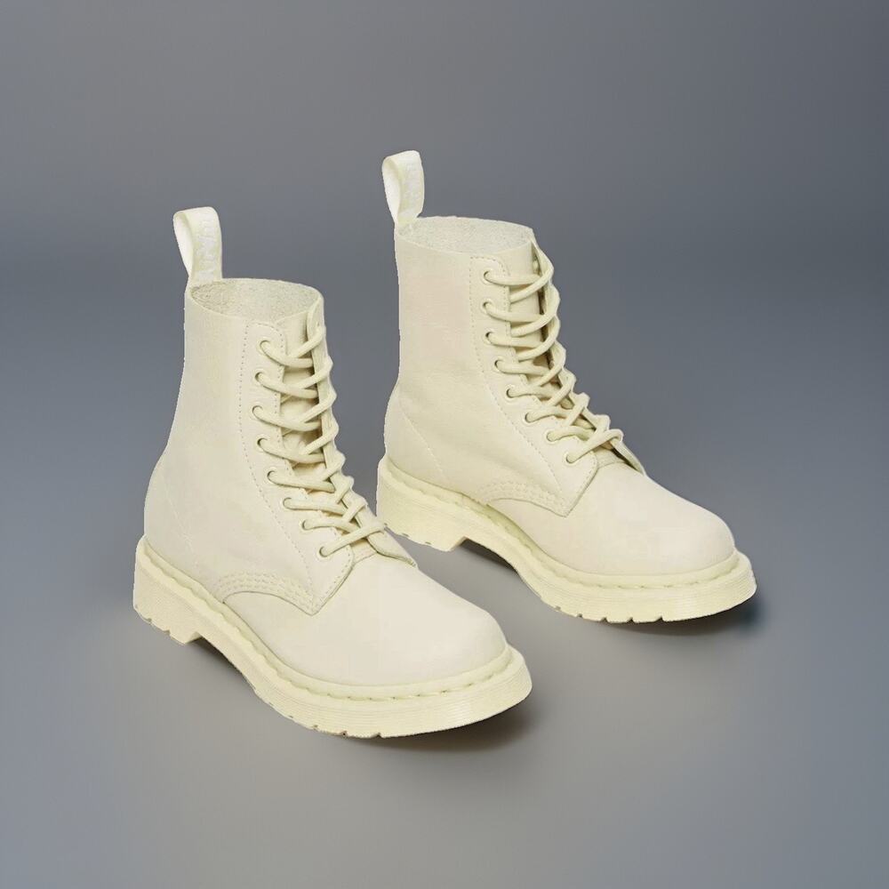Dr. Martens 1460 Pascal Mono Womens Beige Leather Lace-Up Combat Ankle Boot 8